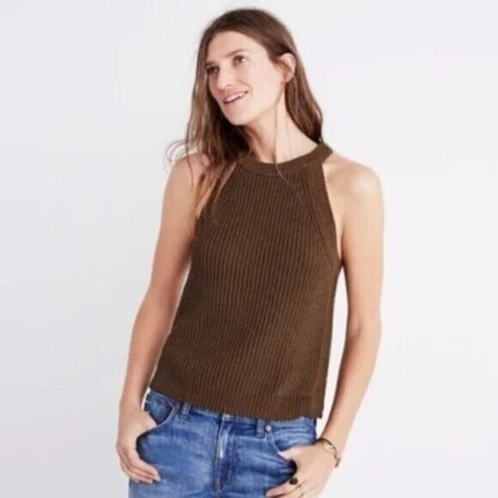 Madewell Valley Knit High Neck Sweater Tank Size XXS Olive Green